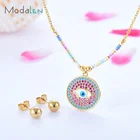 Crystal Blue Jewelry Modalen Colorful Necklace Crystal Evil Blue Eye Gold Stainless Jewelry Set