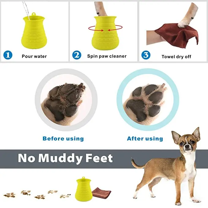 Dog Paw Cleaner Cup with Towel Pet Foot Washer Portable Dog Cleaning