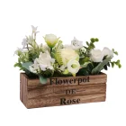 Pink Rose Artificial PINK ROSE Flowers With Wooden Potted Plant For Valentine's Day