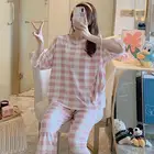 Plaid Pajamas Hot Selling Spring And Autumn Pink Plaid Short Sleeve Pajamas For Women