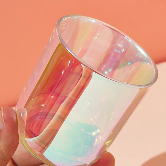 Luxury Metal Lid Rainbow Iridescent Holographic Glass Candle Jars