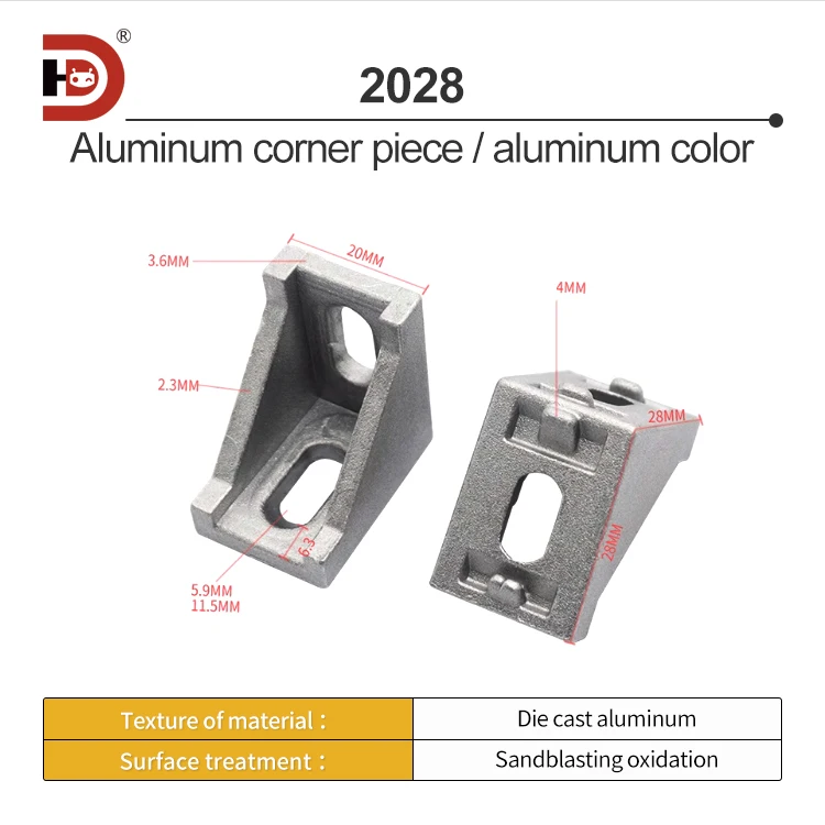 Industrial Aluminum Profile Accessories 2028/2020 Corner Code Corner Piece L Corner Seat Connector Aluminum Profile Bracket supplier