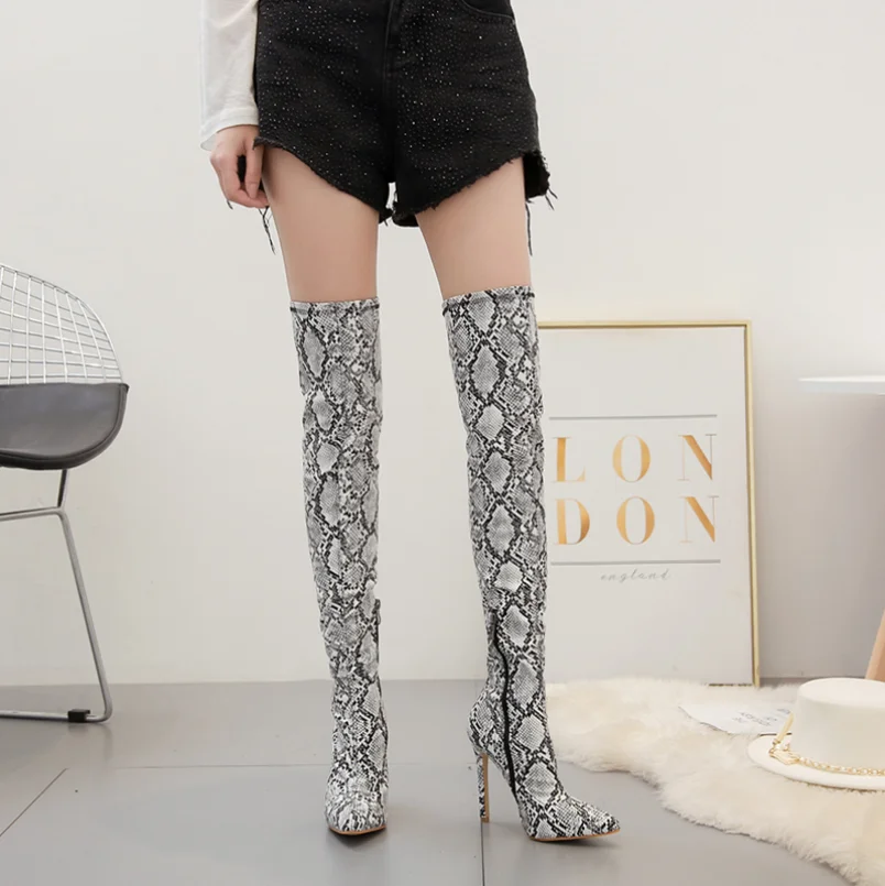 over the knee snake print boots