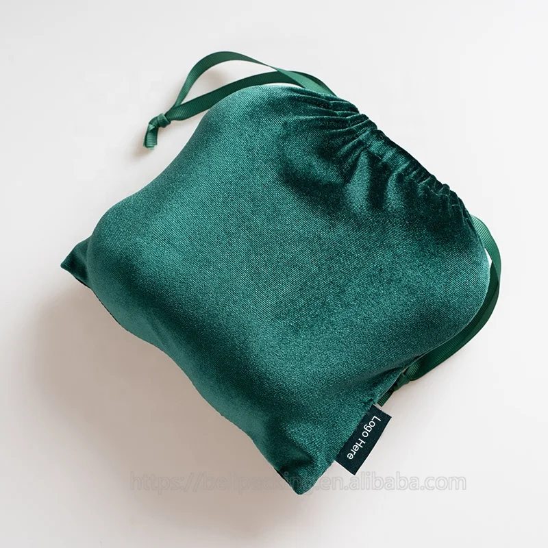 Custom Woven Label Soft Drawstring Velvet Garment Underwear Swimsuit T Shirt Clothes Packaging Bag