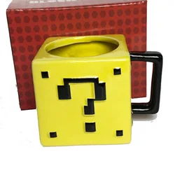 (Wholesale) Hot selling anime cartoon ceramic Mario question block coffee mug with lid for gift