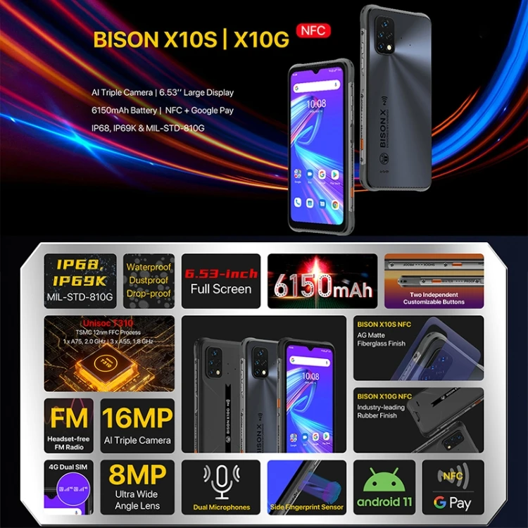 Wholesale Price UMIDIGI BISON X10S NFC Rugged Phone 4GB+64GB 6.53 Inch Android 11 6150mAh 4G Mobile Phone Smart Phone 10 Hfa8380861ba4488e96101159261066d2o