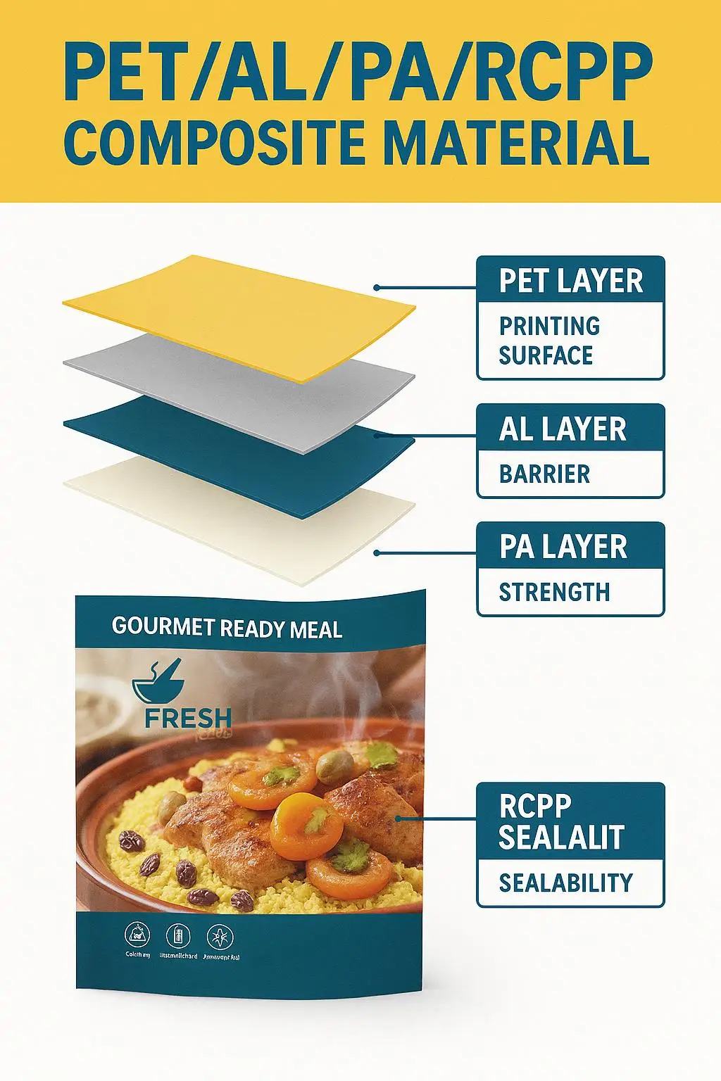 Custom Printed High Temperature 121c RCPP Nylon Aluminum Retort Pouch for Ready to Eat Meal and Soup Packaging - detail 4