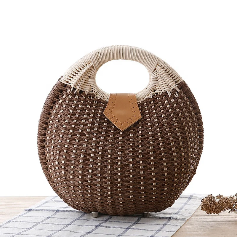 Wholesale Shell straw bag Lovely Rattan Woven Ladies Bags Summer Straw Beach Bag