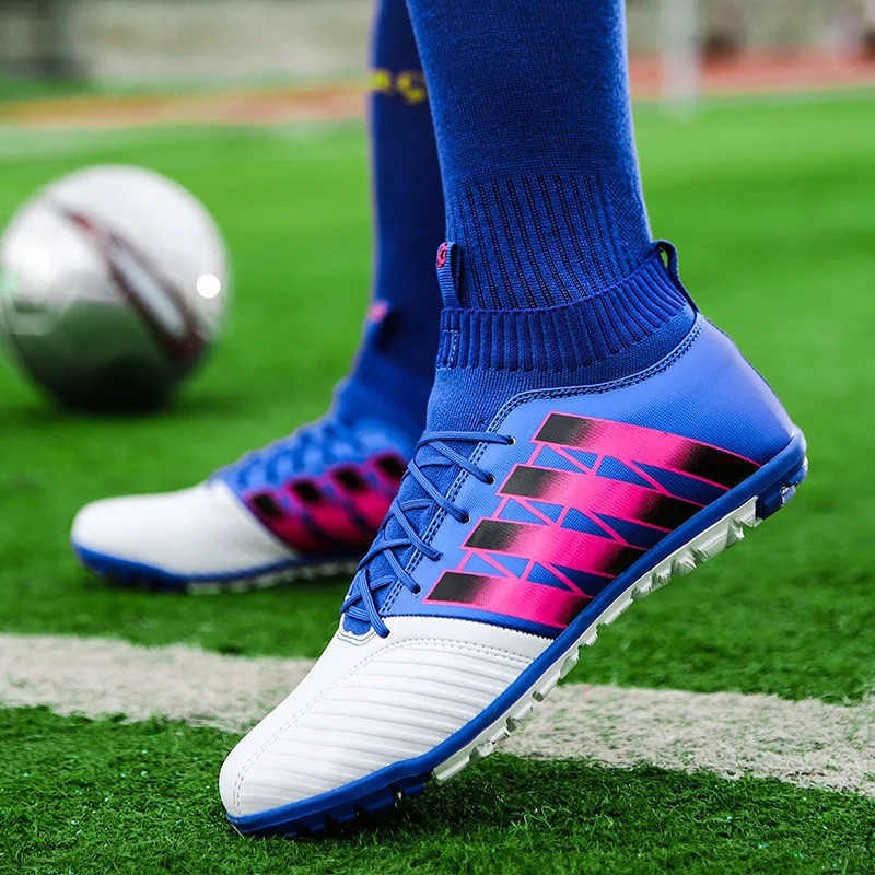 Zapatos De Fútbol De Tobillo Para Niños Y Mujeres,Zapatillas De Deporte De  Interior De Césped Negro Y Azul,Tacos De Fútbol - Buy Zapatos De Fútbol Para  Niños,Zapatos De Fútbol De Alta Para