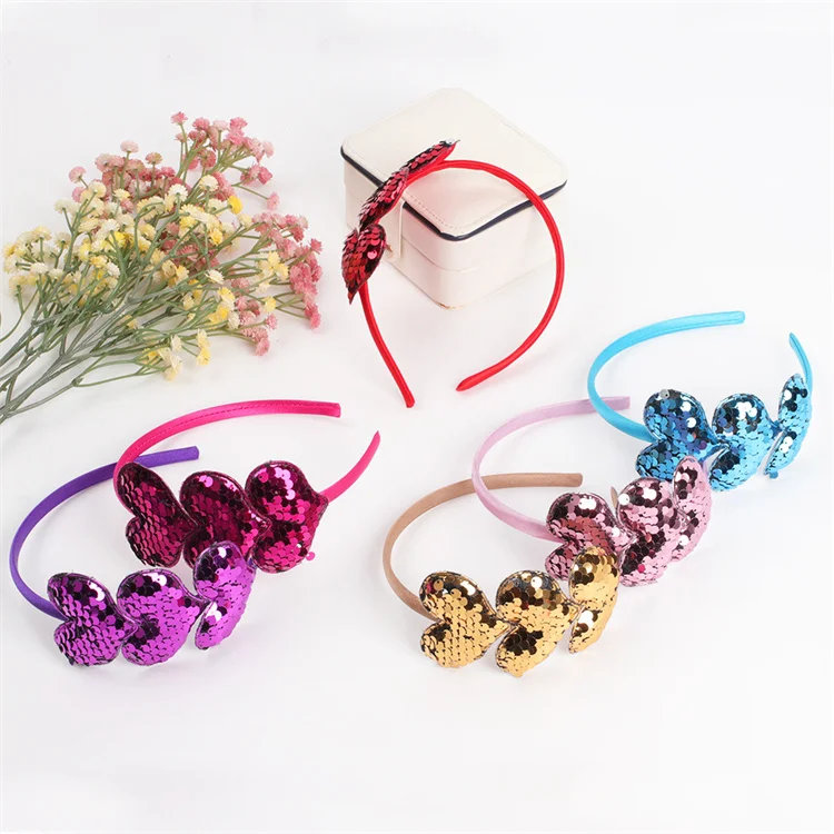 Hot Selling Sequins Hearts Hairband Kids Hair Hoop Headband For Children Hair Decoration
