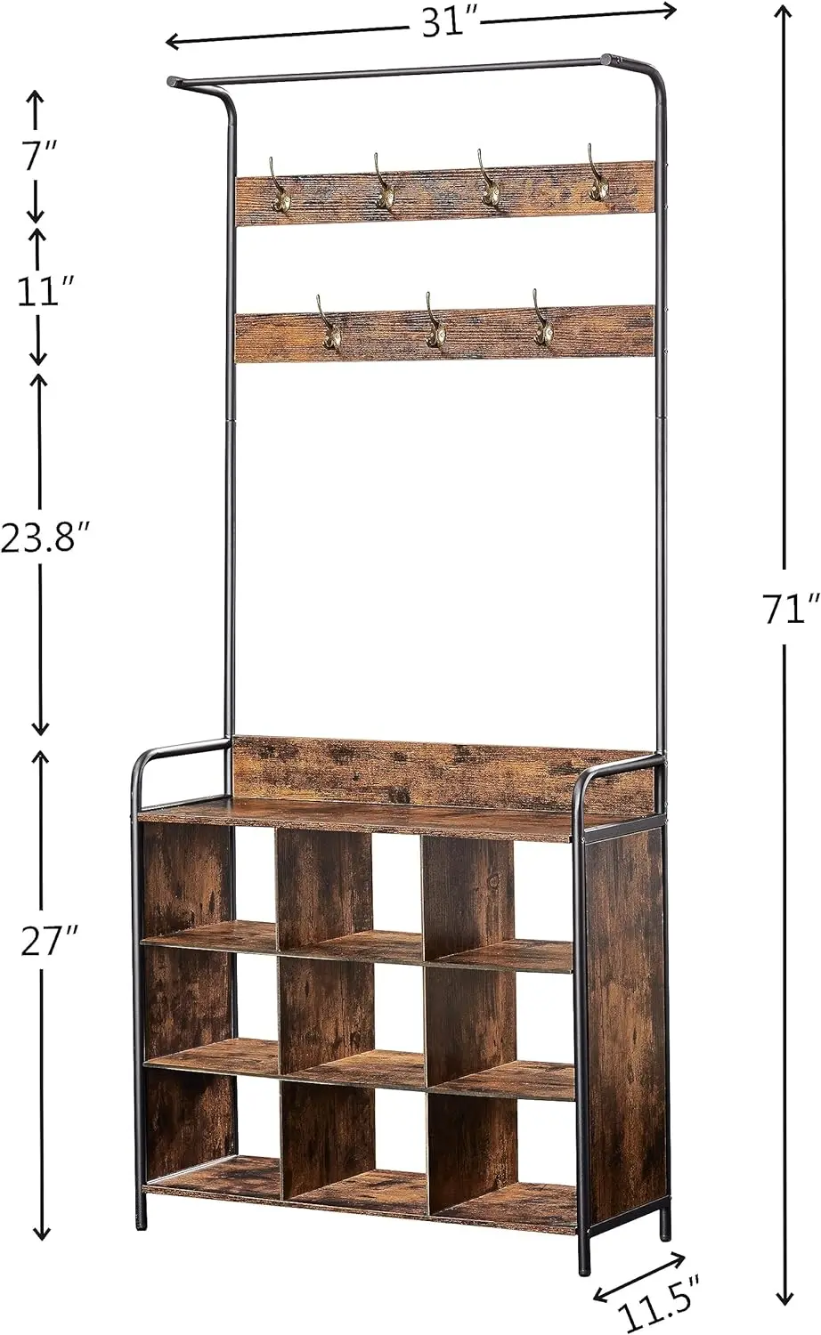 YQ Forever Freestanding Removable Metal Frame Hall Tree Shoe Hooks Hanging Rod Entryway Table Storage Coat Rack