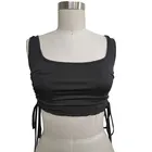 European Vest 2021 New European And American Sexy Low Cut Vest Pleated Tight Short Open Navel Top