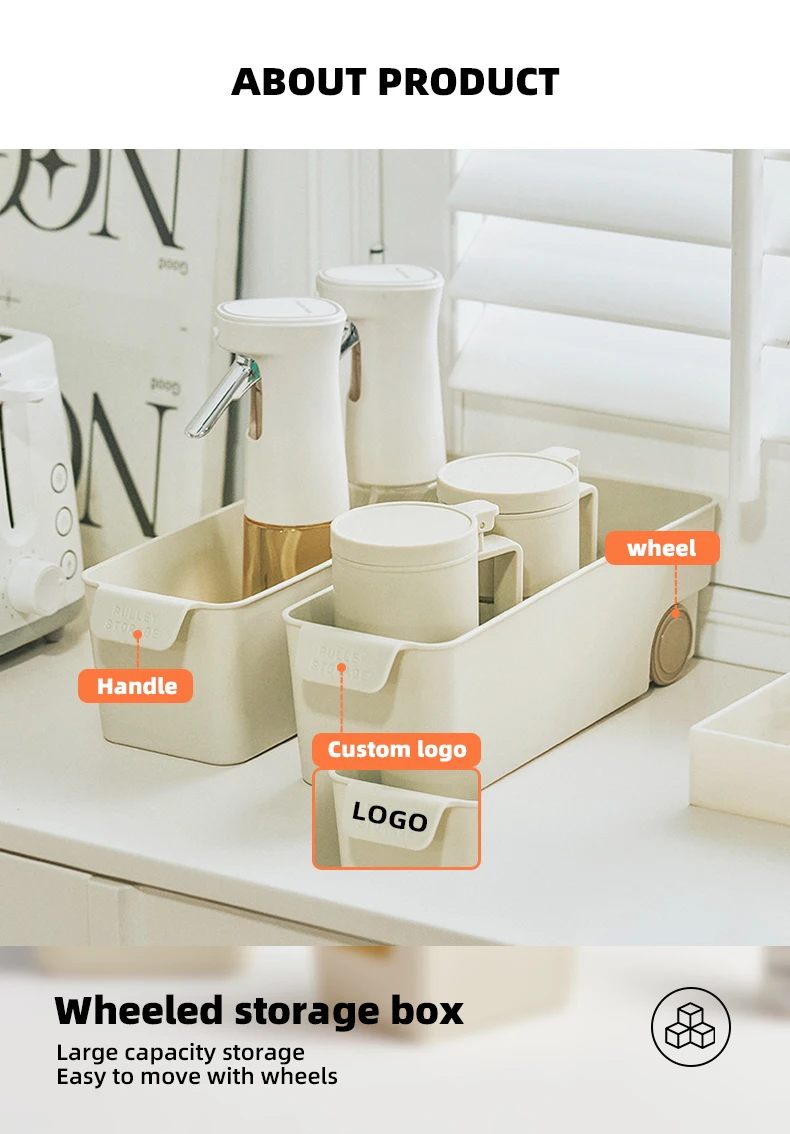 Wannuo Simple Style Plastic Storage Basket Cabinet Organizers Plastic Storage Basket Flexible Storage Basket with Wheels details