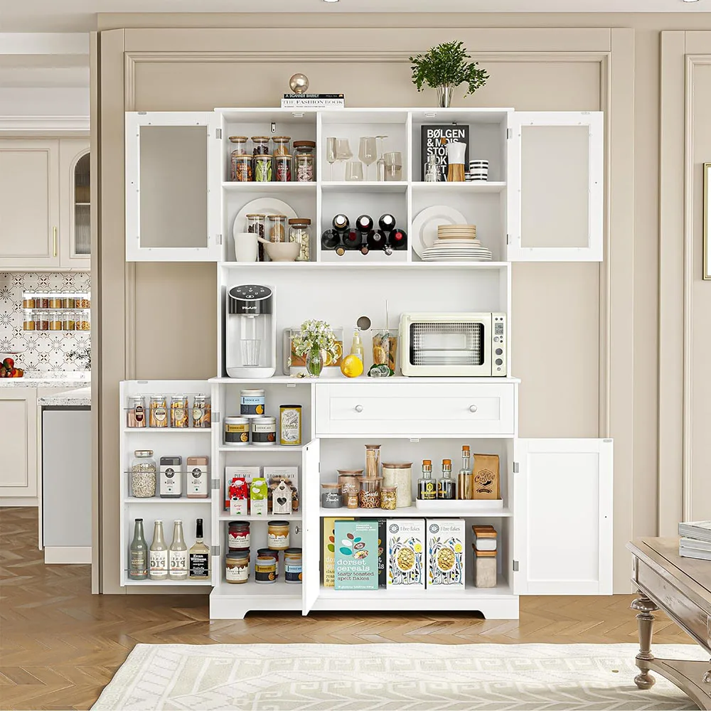 Kitchen China Modern Buffet Hutch Cabinets with Microwave Stand Food Pantry Cabinet with Doors and Shelves factory