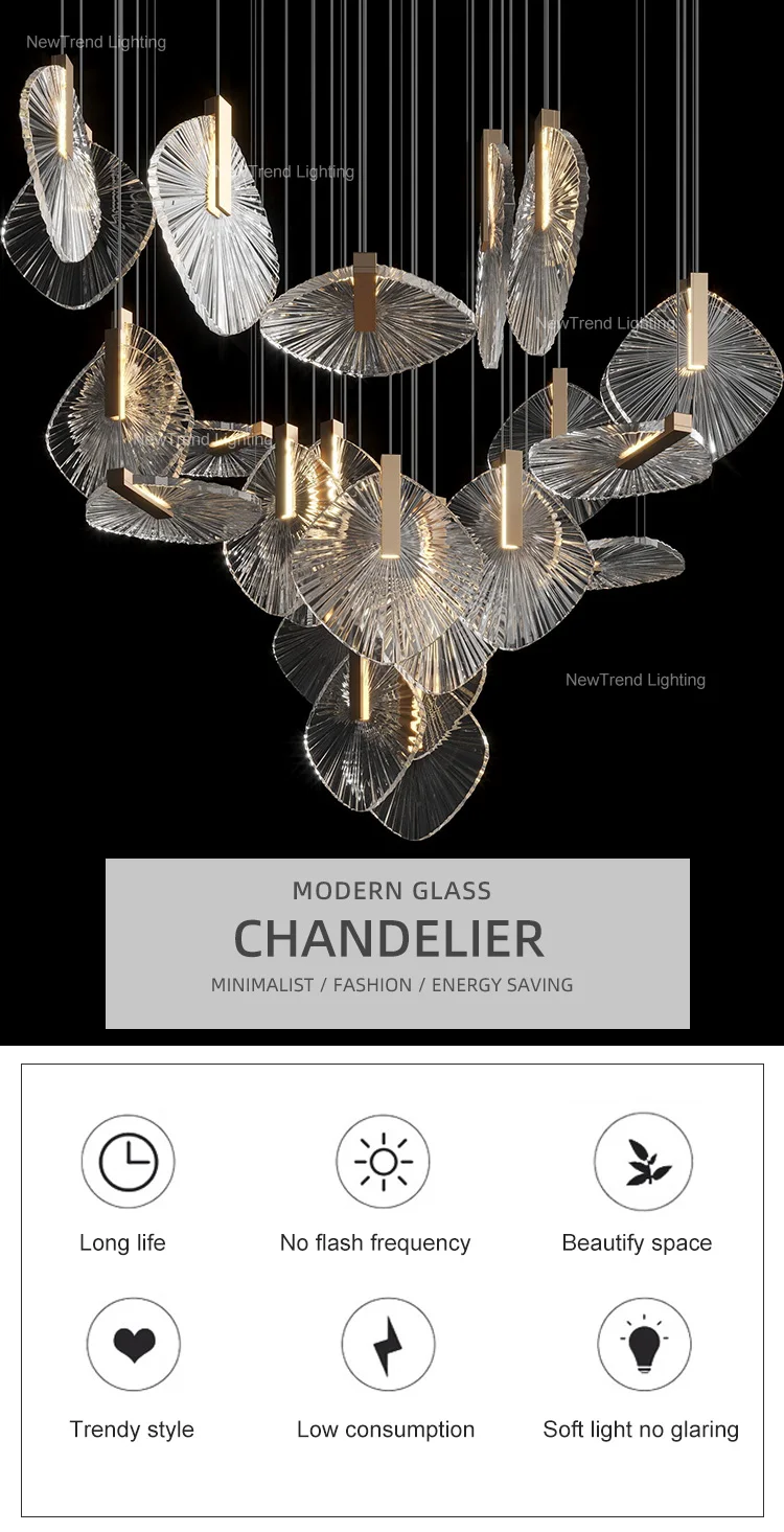 CPL-372 New Design Indoor Decoration Hanging Lighting Villa Hotel Restaurant Glass LED Chandelier details