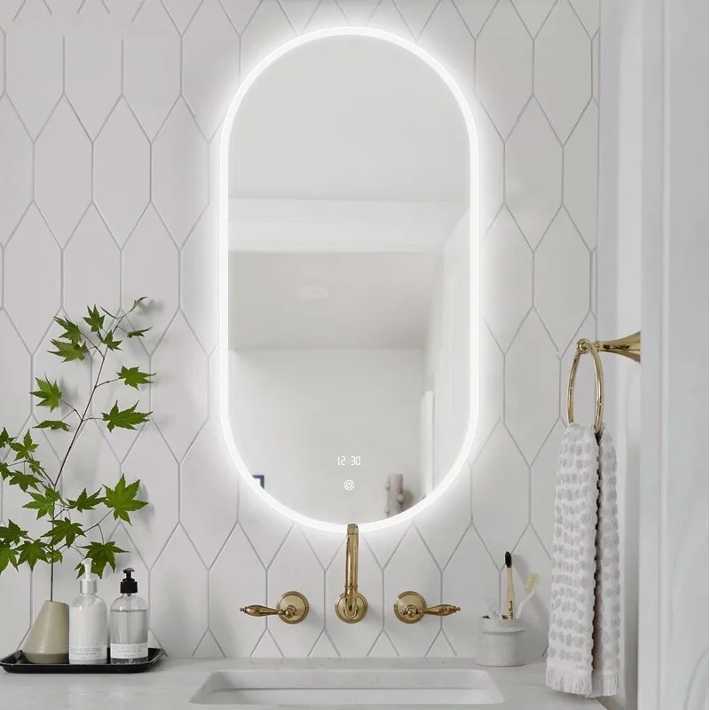 product oval led light mirror touch sensor switch wall decorative mirror metal frame smart bathroom mirrors with led light896-2