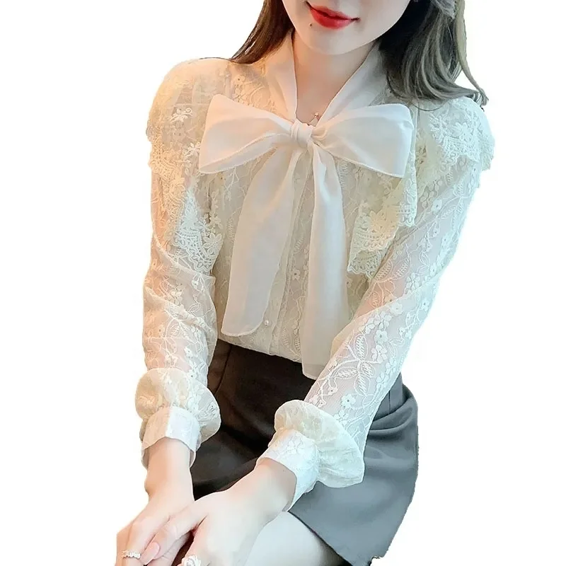 Elegant Printed Shirt Women's Spring Autumn Tops Office Korean Fashion Slim White Chiffon Blouse Long-Sleeve women blouses 2023