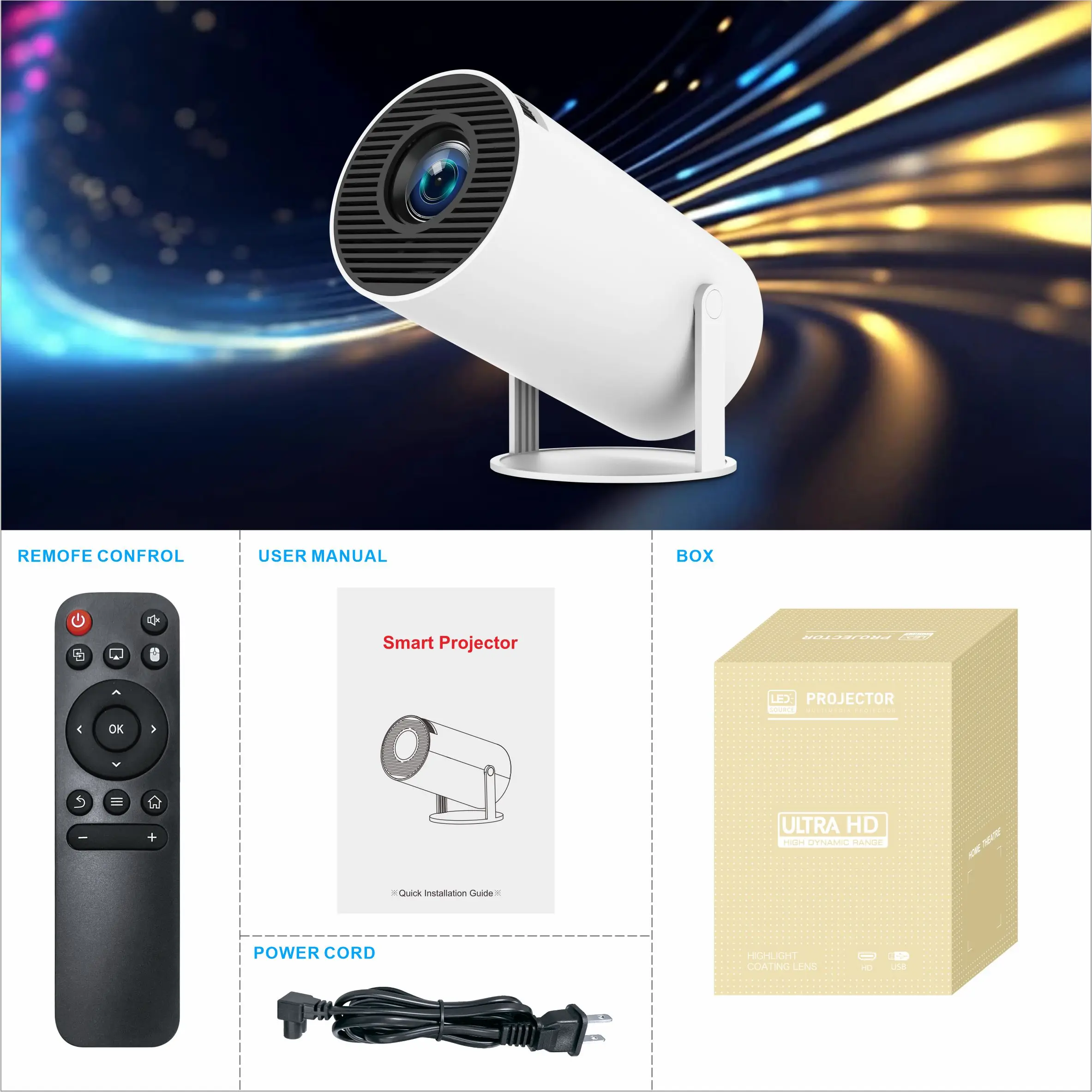 HY300 Pro Factory brand new original genuine product 4k android 11 smart projectors hd 720p home theater mini outdoor equipments