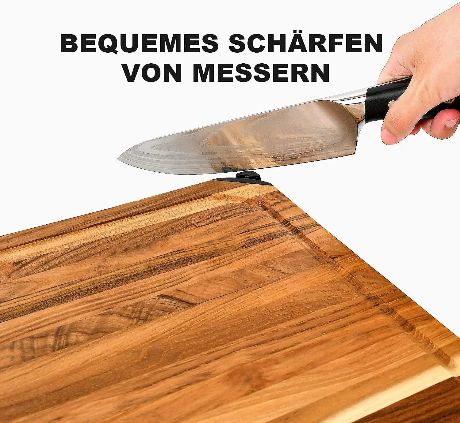 product large handmade teak cutting board with integrated knife sharpener 46x30x3 cm reversible with handles juice groove for chopping-1
