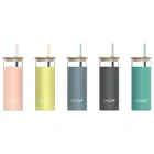Bpa Free 15oz Hot Sales Bamboo Lid Silicone Sleeve Glass Tumbler With Straw
