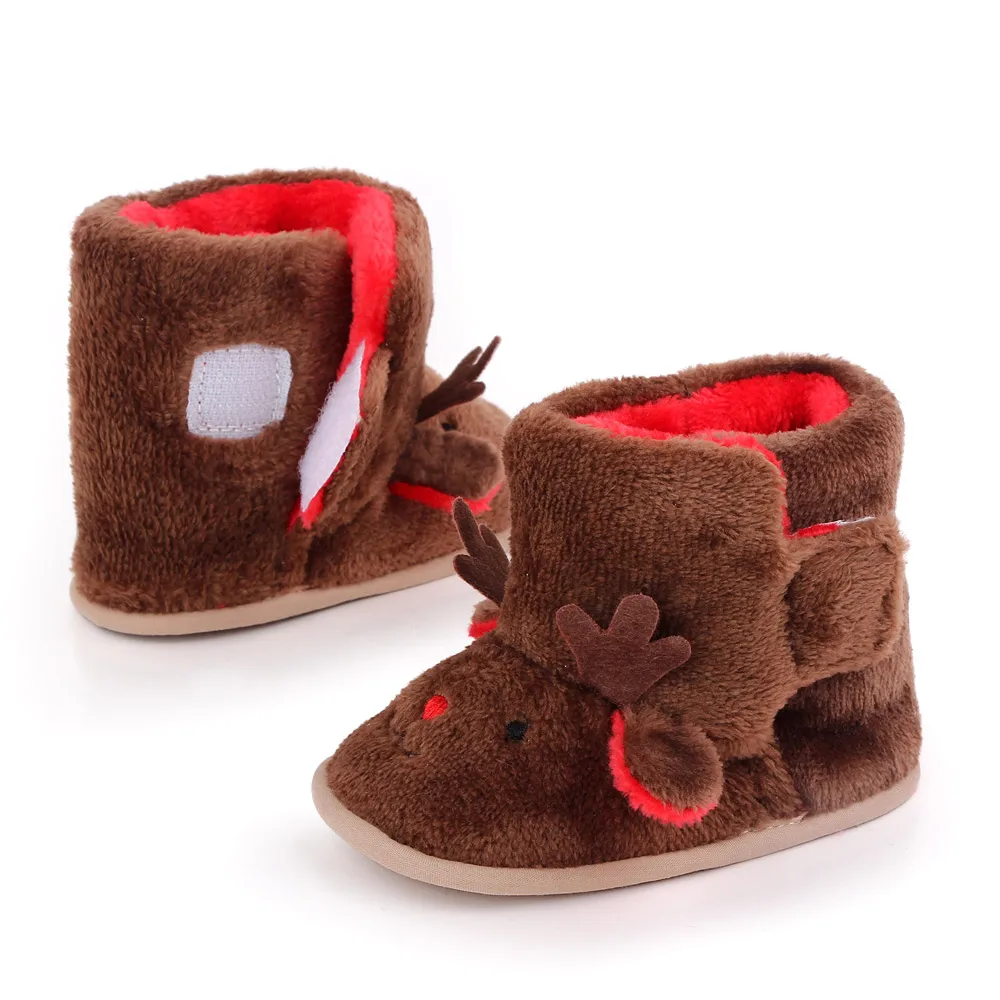 Winter Fluffy High Tube Warm Cotton Boots Baby Christmas Cute Cartoon Moose Toddler Shoes supplier