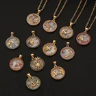 Pendant High Quality Copper+Zircon Crystal Horoscope Zodiac Pendant Necklace 18K Gold Jewelry 2021