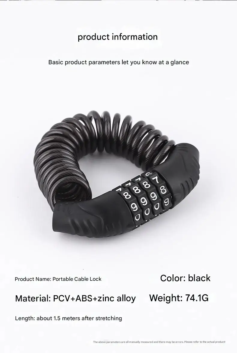 Portable Password Lock for Bicycles Motorcycles Electric Vehicles Mini Chain Lock Cycling Equipment Anti-Theft Accessory