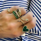 Gold Ring Rings Gemnel Brass Jewelry 18k Gold Plated Cut Emeralds With Diamond Accents Eternity Band Ring
