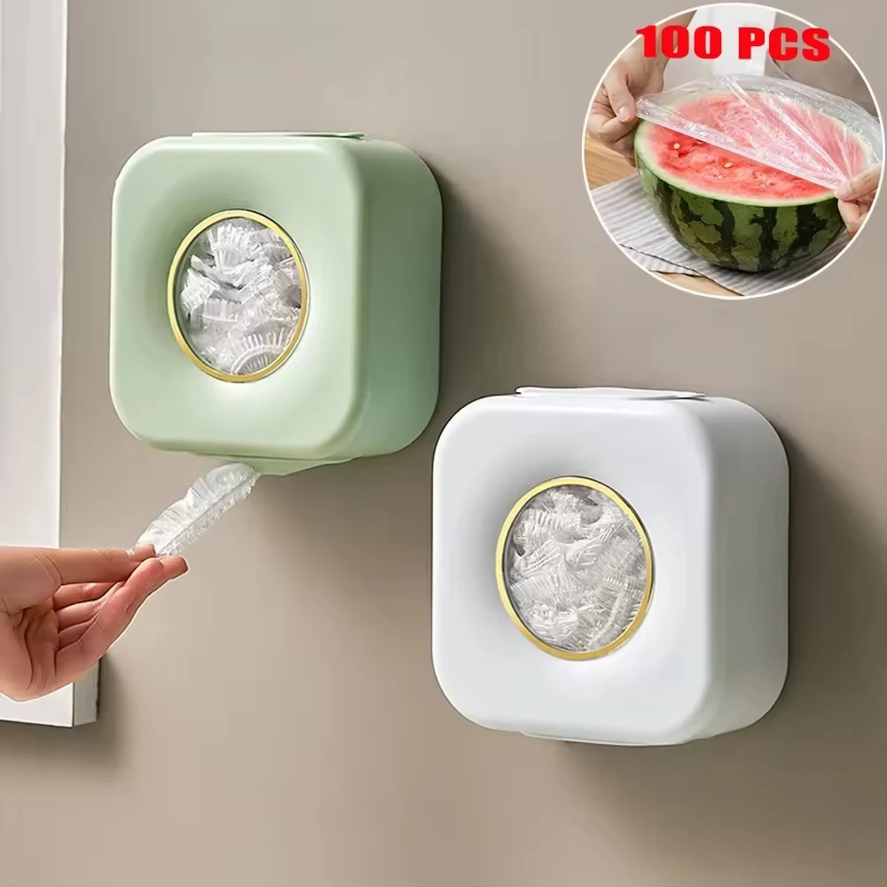 Wall-Mounted Punch-Free Food Cover Storage Box Disposable Plastic Bag Holder Garbage Bag Organizer Wrap Wall Mounted Organizer