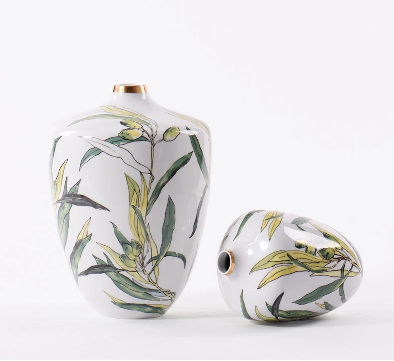 New Chinese Green Leaf White Modern Nordic Decorative Ceramic Vase For Home Decor