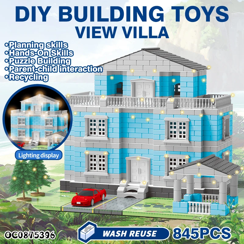 845pcs lighted up house 3d model building blocks construction tools toys for kids