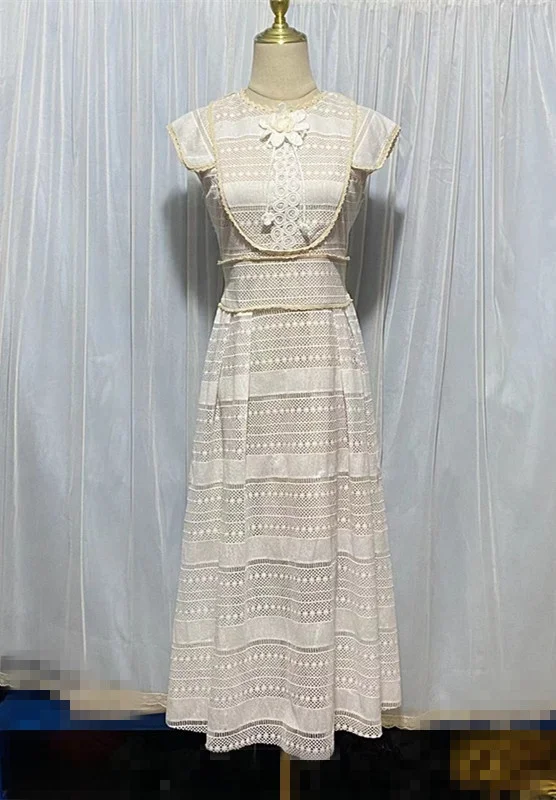 JUES Wholesale Fashion Vintage Lace Midi Long Dress Casual Women Lady Elegant Women's Clothing Dresses