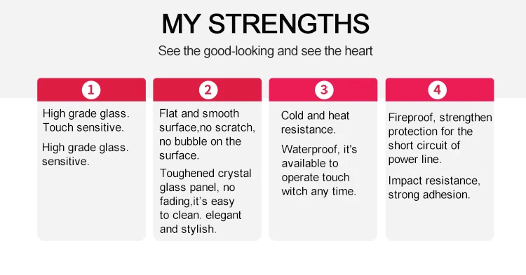 3MM 4MM four-button touch mirror switch, electrical instrument control panel glass