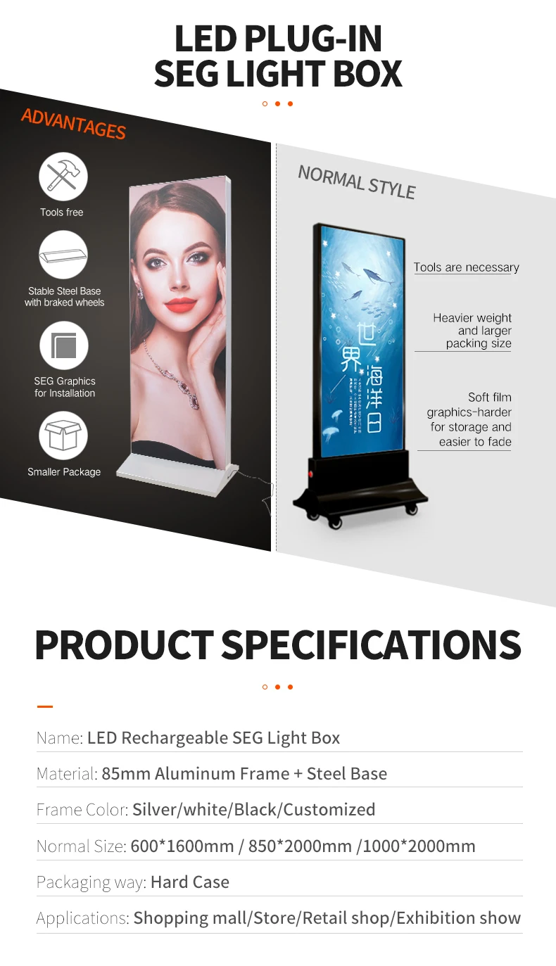 product tianlang led indoor screen charging advertising backlit billboard indoor stand lithium battery light box display-2