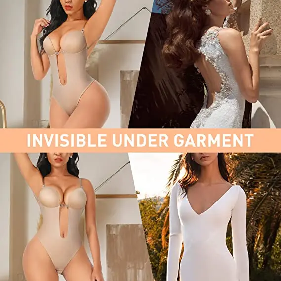 clear strap sexy convertible built-in underwire tummy control invisible bra slimming thong shapewear