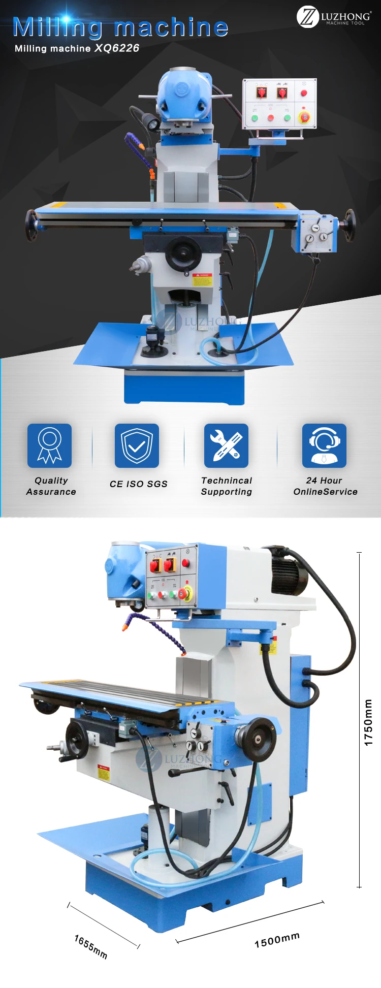 Luzhong Universal Rotary Head Milling Machine X6226 Hand Table Milling