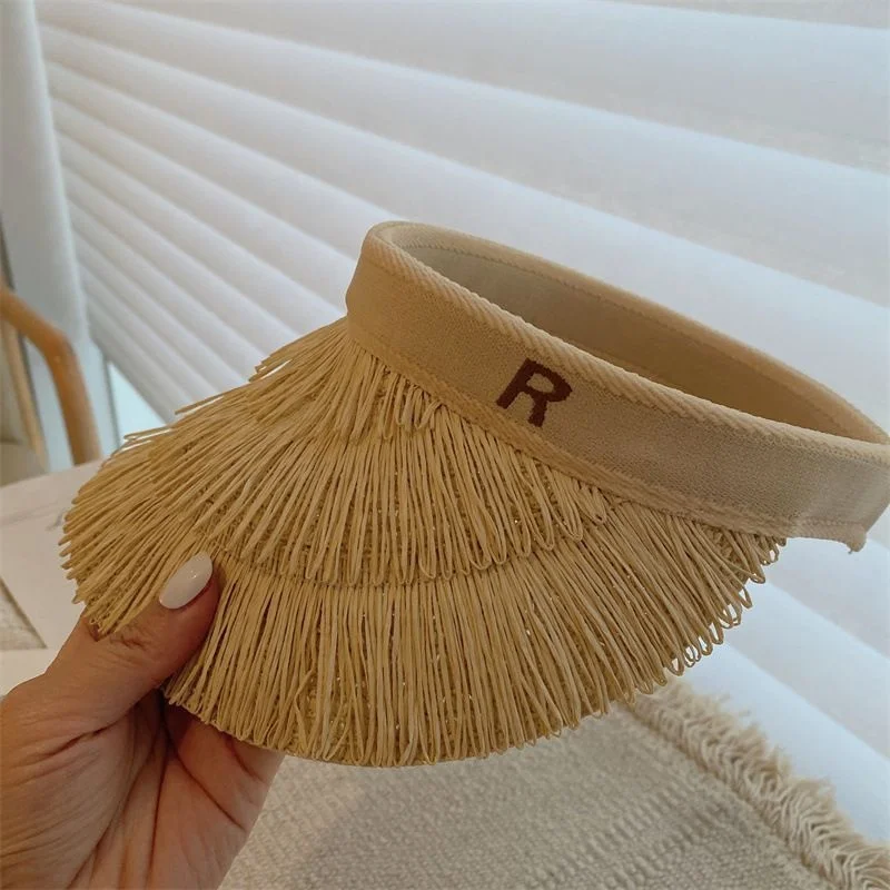 Summer Hat Women Wide Brim Hollow Straw Braid Tassel Beach Cap Straw Hat Hand Weaving Women Beach Hat