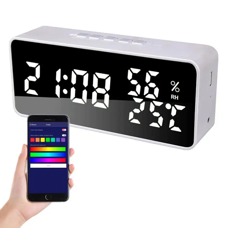 Alarm Clock for Bedroom 5 Alarms LED Display Mirror Desk Clock with Snooze  12/24H Mode Electronic Date Temperature Humi