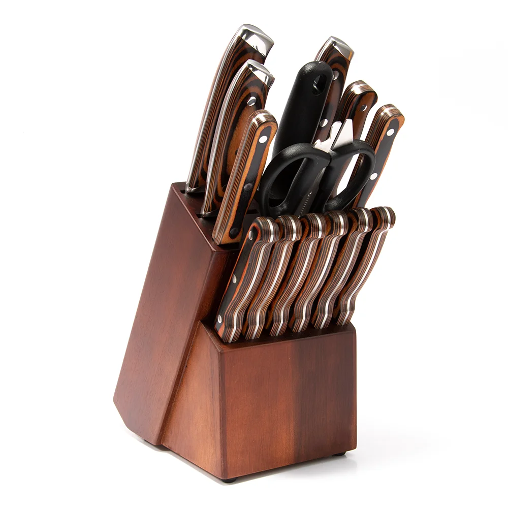 15pcs High Quality Stainless Steel Hammer Pattern Sharp Kitchen Chef Knife Set With Different Knives Accessories