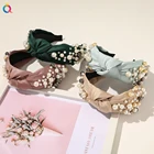 Fashion QIYUE 6 Color Women Fashion Pearl Knotted Hair Band Luxury Jewelled Headband Head Band Hair Jewelry