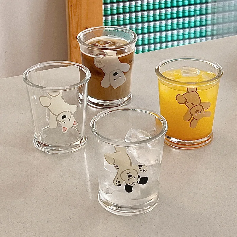 350ml Reusable Cartoon Kitten Puppy Korean Customized Glass Water Coffee Cup