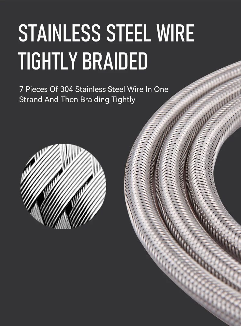 304 Stainless Steel Metal Wire Plumbing Flexible Hoses Kitchen Faucet Hose 1/2 Inch Hot and Cold Water Pipe details