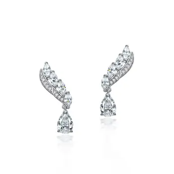 Feather design earrings pear-shaped X10 high carbon diamond European and American ins street shooting earrings 925 silver