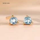 Stud March Birthstone 14Kt Solid Gold Jewelry Paw Shape Stone Aretes Artesanales Tiny Stud Aquamarine Earrings