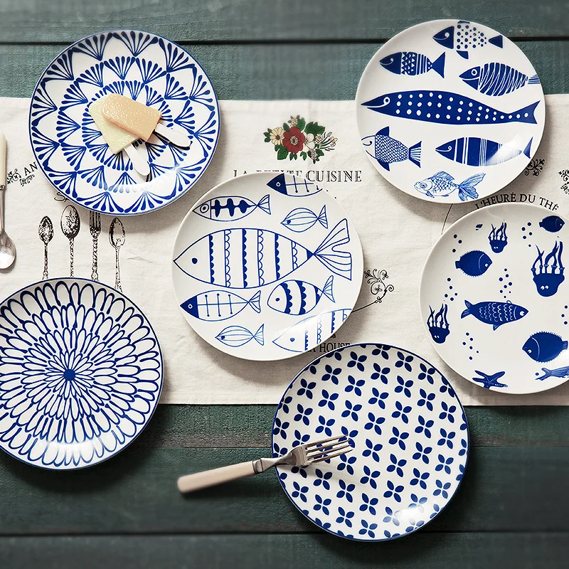 Colorful Decal Pattern Japanese Style High Quality Ceramic Dinner Plates Dishes