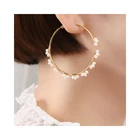 Earrings Jewelry Gold Plated Pearl Beads Hoop Earrings Pearl Jewelry Set Elegant Handmade Pearl Earrings