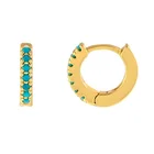 Huggie 18k Gold Plated Jewelry 925 Sterling Silver Cz Turquoise Huggie Hoop Earrings