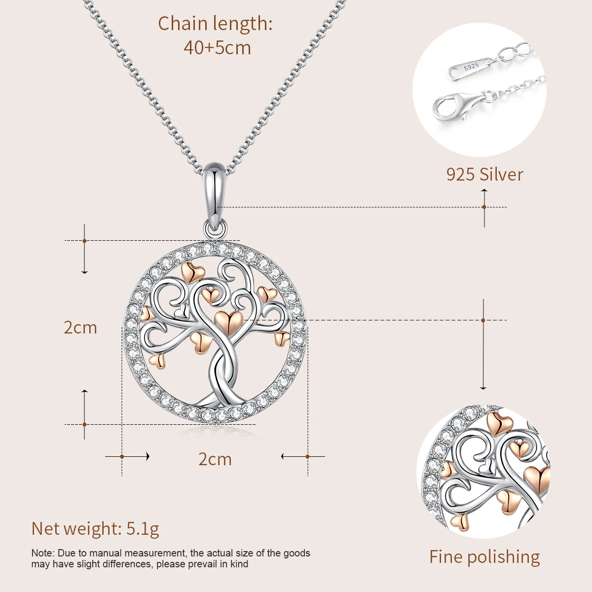 CDE YN1091 Trendy Jewelry Solid 925 Sterling Silver Charms Necklace Rhodium Plated Tree of Life Necklace For Women