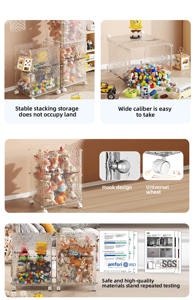 product wannuo flexible water ripple storage box transparent childrens toy storage box visible plastic storage box with wheels-2