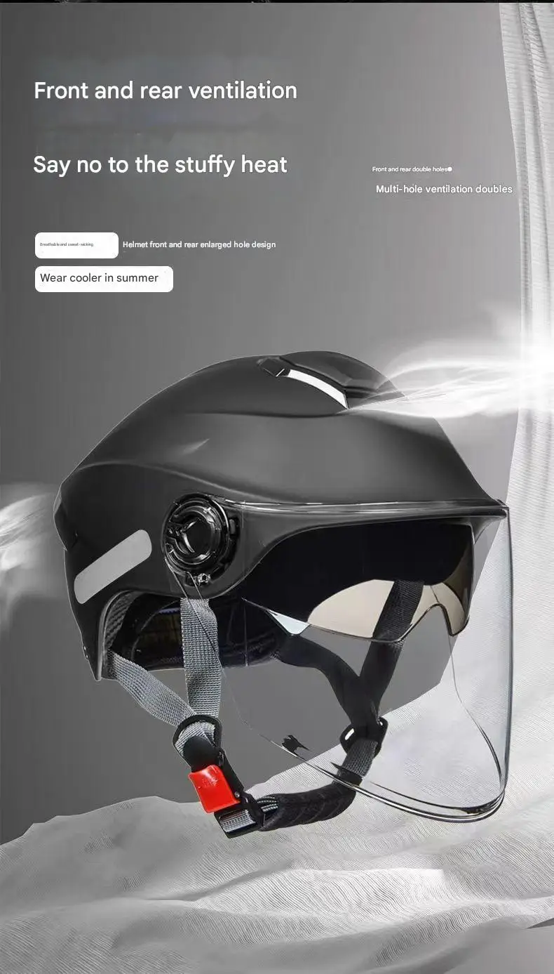 Certified DOT Approved Summer Sun Protection Double Mirror ABS Half Face Motorcycle Helmet for Men Women Electric Vehicles New